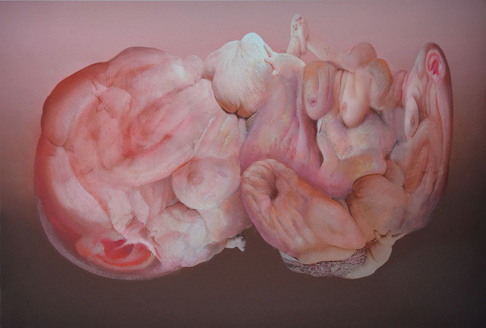 Mímesis (impresión sobre papel intervenida con óleo)